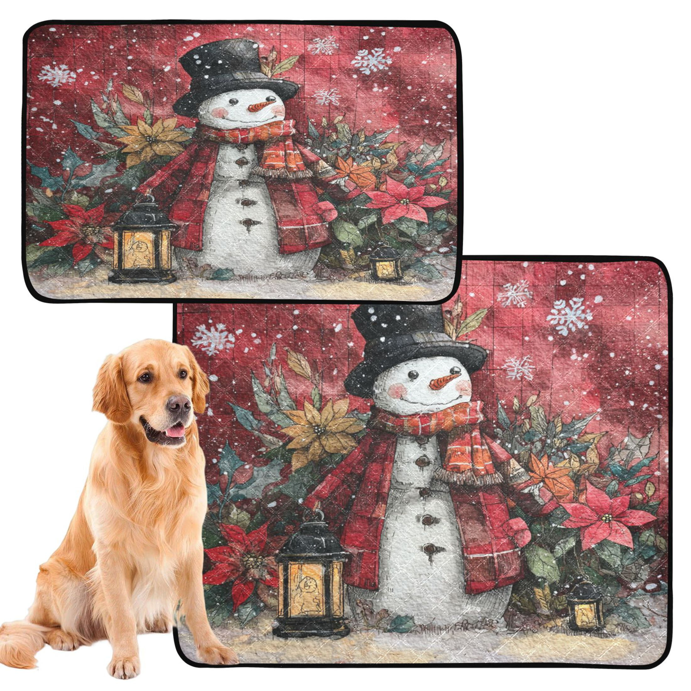 Qxltty Super Cute Snowman Cat litter Pads Pet Set of 2 Diaper Mats Center Anti-leakage Layer Absorbent Soft and Comfortable