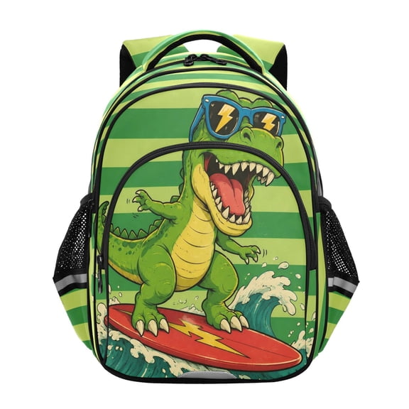 Qxltty Surfing Dinosaurs Backpack Lightweight Multi Pocket Daypack Reflective Bookbag with Adjustable Straps