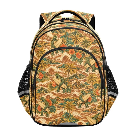 Qxltty Surfing Turtles Backpack Lightweight Multi Pocket Daypack Reflective Bookbag with Adjustable Straps