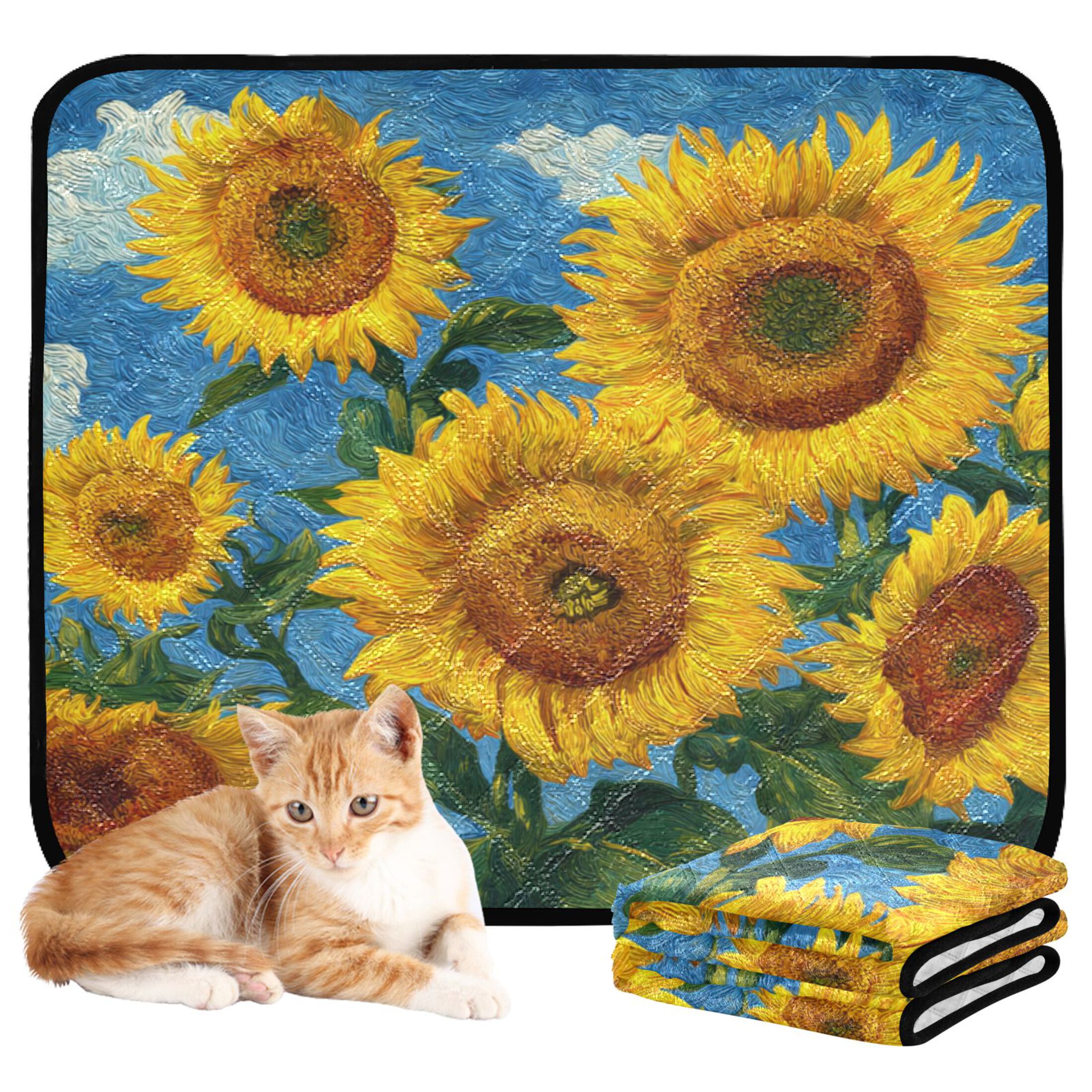 Qxltty Sweet Sunflowers Cat litter Pads Pet Set of 3 Diaper Mats Center Anti-leakage Layer Absorbent Soft and Comfortable