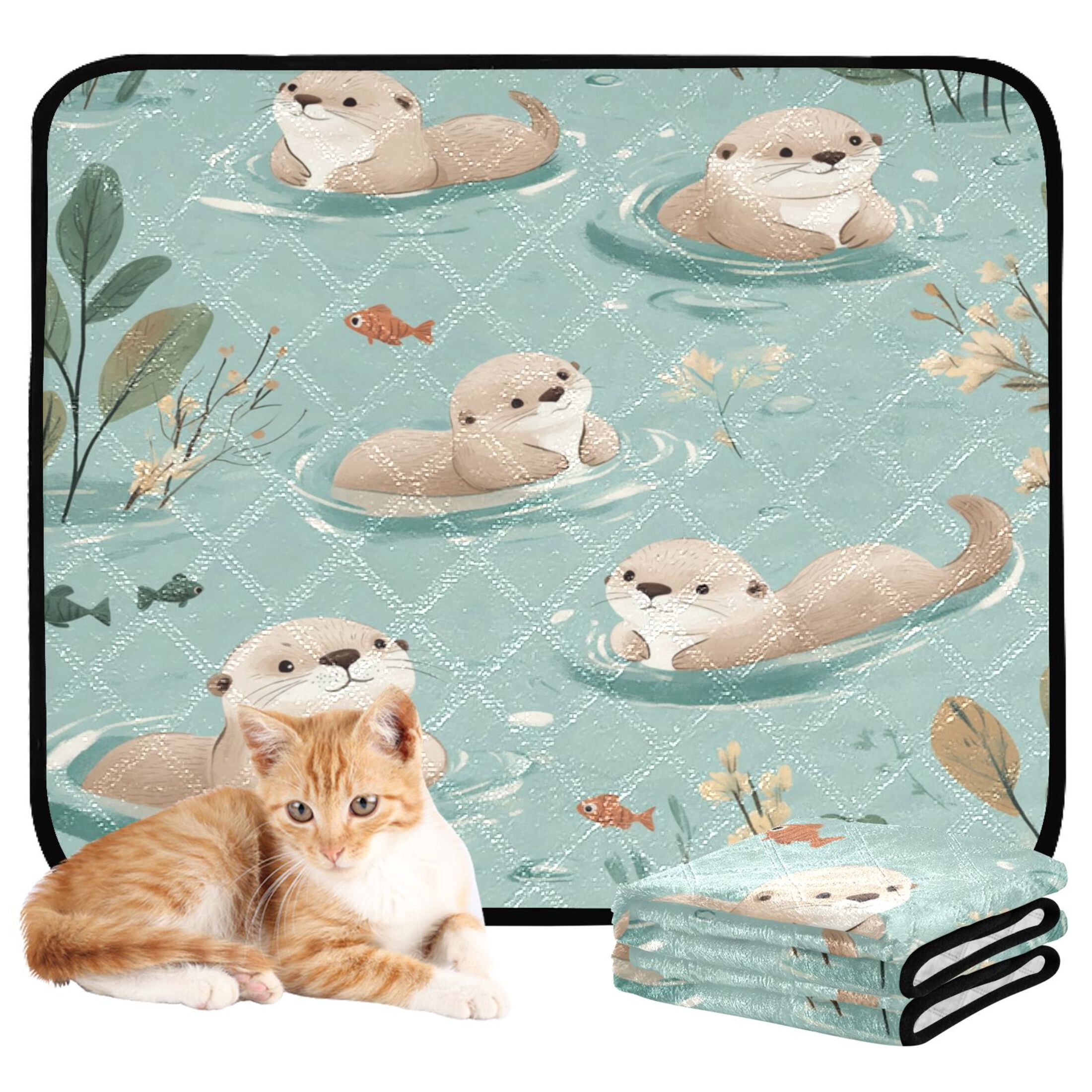 Qxltty Swims Sea Otter Cat litter Pads Pet Set of 3 Diaper Mats Center Anti-leakage Layer Absorbent Soft and Comfortable