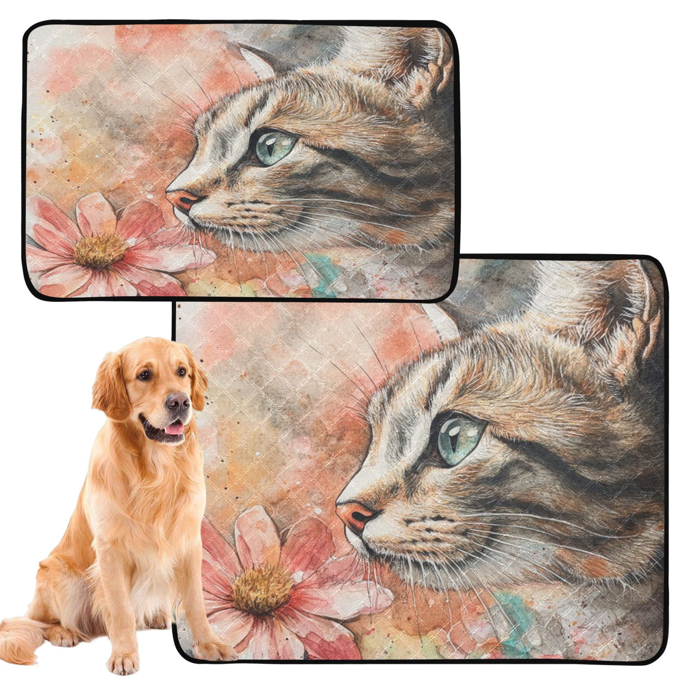 Qxltty Tabby with Flower Cat litter Pads Pet Set of 2 Diaper Mats Center Anti-leakage Layer Absorbent Soft and Comfortable