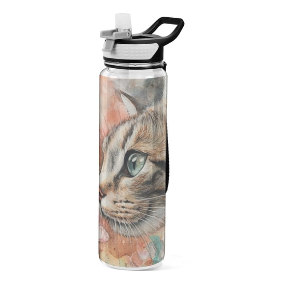 Qxltty Tabby with Flower Water Bottle 32 oz with Straw BPA Free Reusable Fitness Sport Bottle Perfect for Travel School Outdoors and Gym