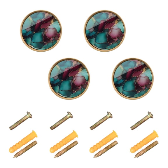 Qxltty Teal and Burgundy Gilt Pattern Cabinet Knobs Kitchen Drawer Knobs Round Door Pulls Dressing Table Wardrobe Closet Knob Handles Decorative Set of 4