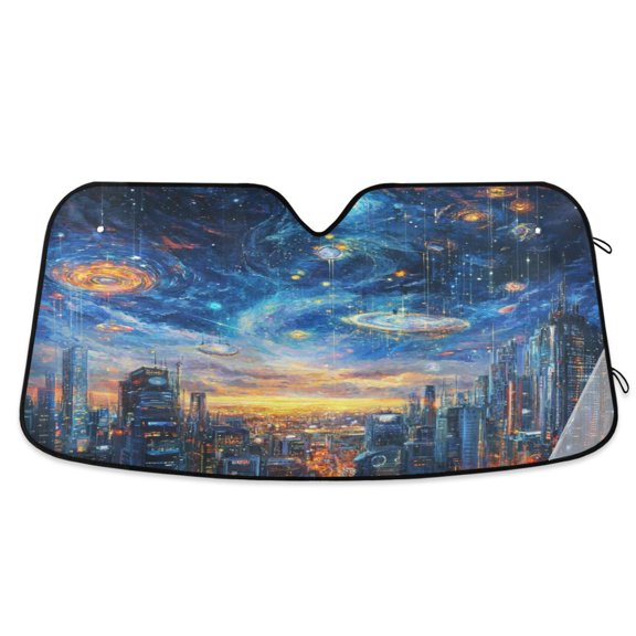 Qxltty Techno City Car Windshield Sunshades Foldable UV Rays Sun Visor Protector Keep Your Vehicle Cool 55×27.6in