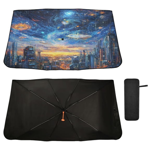 Qxltty Techno City Windshield Sun Shade Umbrella Protect Car from Sunrays and Heat Damage Keep Cool and Interior