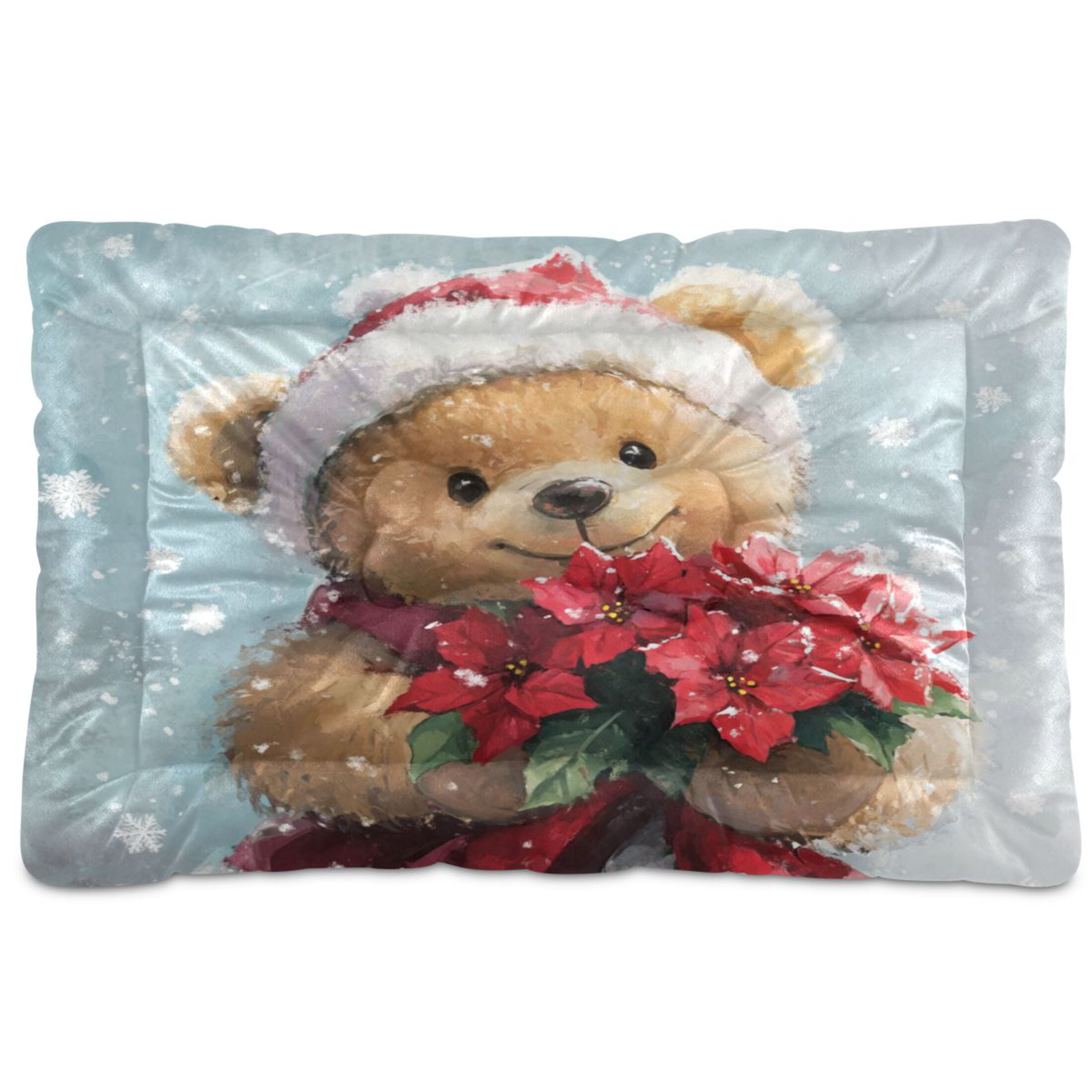Qxltty Teddy Bear Holding Flowers Ped Pad Wear-resistant and Hard to Bite Through Sleeping Pad for Small Medium Large Dogs Winter Pet Bed 36×24in