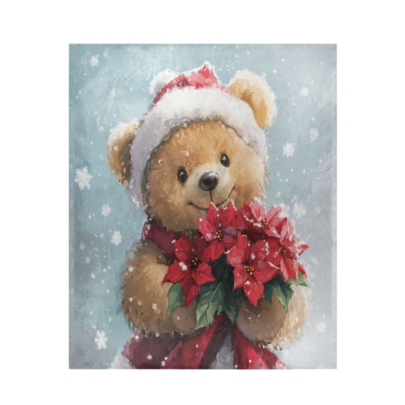 Qxltty Teddy Bear Holding Flowers Soft Cozy Fluffy Blankets for Couch Sofa Chair Bed Camping Picnic Travel Lightweight Bed 5060inch