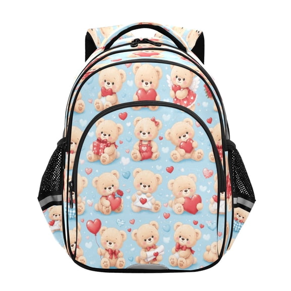 Qxltty Teddy Hearts Backpack Lightweight Multi Pocket Daypack Reflective Bookbag with Adjustable Straps