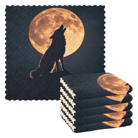 Qxltty The Legend Of Starving Wolf Kitchen Towels Set of 6 Ultra Soft Absorbent Quick Drying Dish Cloths 11 x 11in