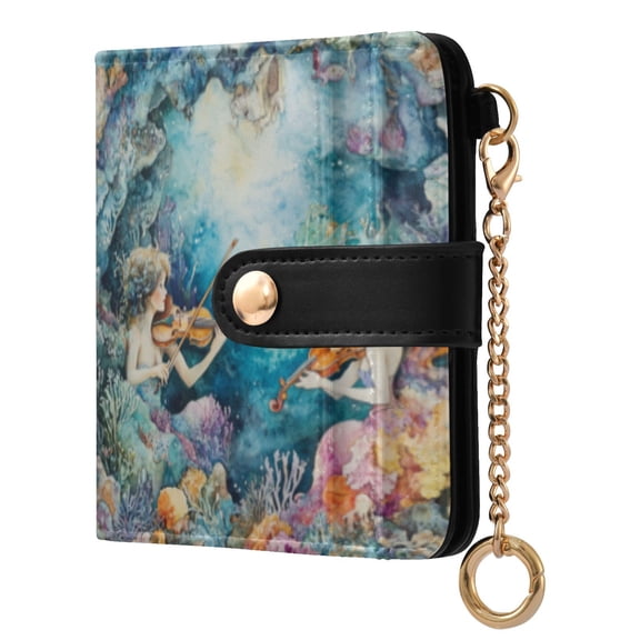 Qxltty The Mermaid Plays Music Ladies Wallet Rfid Slim Thin Compact Credit Card Women Wallet Zipper Coin Pocket and ID Window for Female Gifts