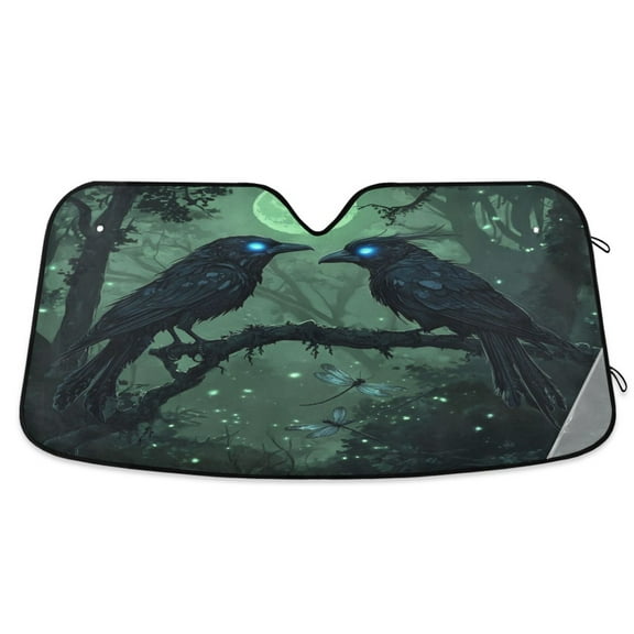 Qxltty The Midnight Crow Car Windshield Sunshades Foldable UV Rays Sun Visor Protector Keep Your Vehicle Cool 53×23.5in