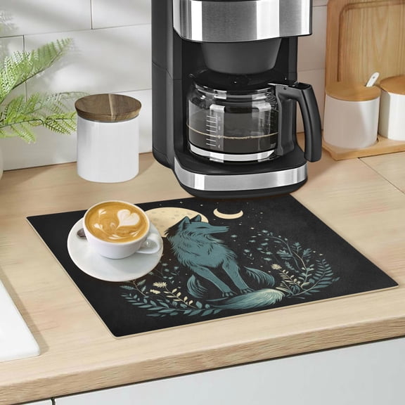 Qxltty The Moon Fox Leather Drying Mat for Kitchen Countertops Coffee Mats Hide Stain Quickly Absorbs Water Tableware Decor