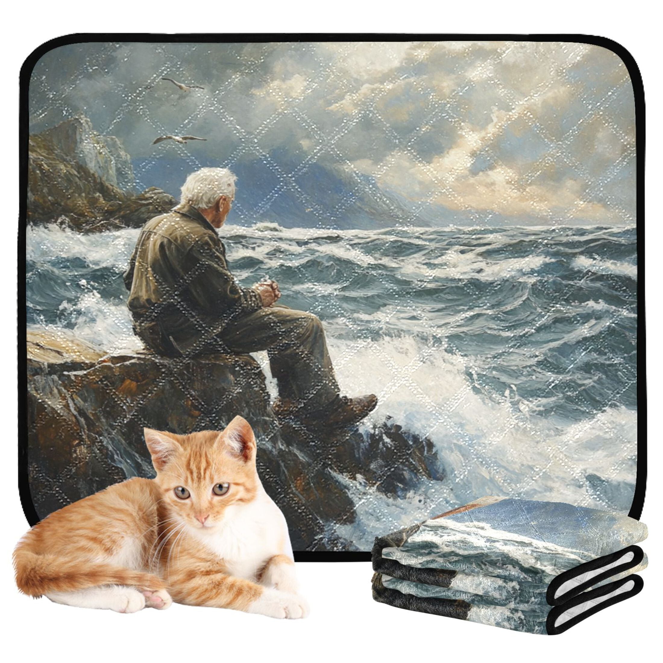 Qxltty The Old Man and The Sea Cat litter Pads Pet Set of 3 Diaper Mats Center Anti-leakage Layer Absorbent Soft and Comfortable