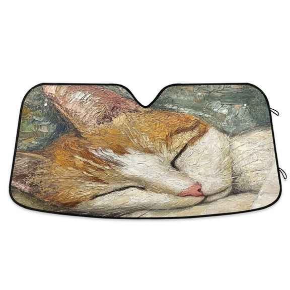Qxltty The Sleeping Orange Cat Car Windshield Sunshades Foldable UV Rays Sun Visor Protector Keep Your Vehicle Cool 55×27.6in