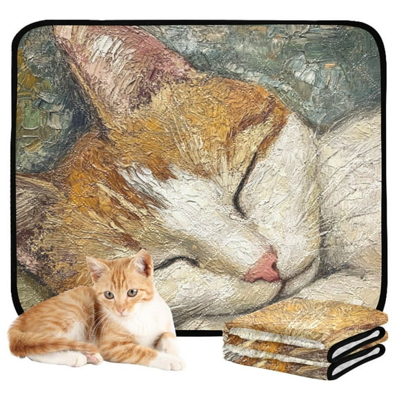 Qxltty The Sleeping Orange Cat Cat litter Pads Pet Set of 3 Diaper Mats Center Anti-leakage Layer Absorbent Soft and Comfortable