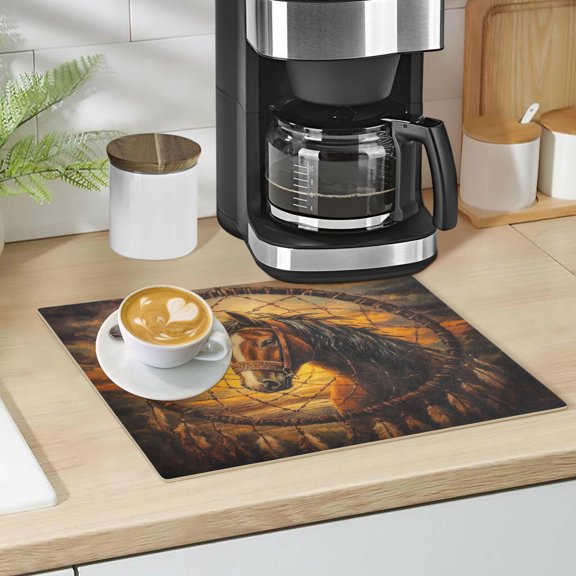 Qxltty The Sunset Stallion Leather Drying Mat for Kitchen Countertops Coffee Mats Hide Stain Quickly Absorbs Water Tableware Decor