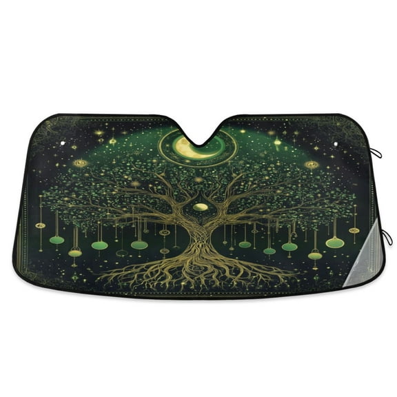 Qxltty The World Tree Car Windshield Sunshades Foldable UV Rays Sun Visor Protector Keep Your Vehicle Cool 53×23.5in