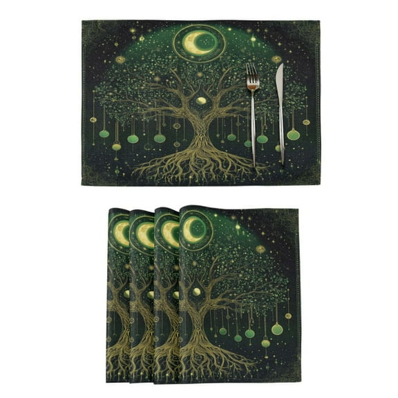 Qxltty The World Tree Placemats Set of 6 Heat Resistant Non-Slip Place mat for Dining Table Washable Durable Polyester Woven Table Decorations