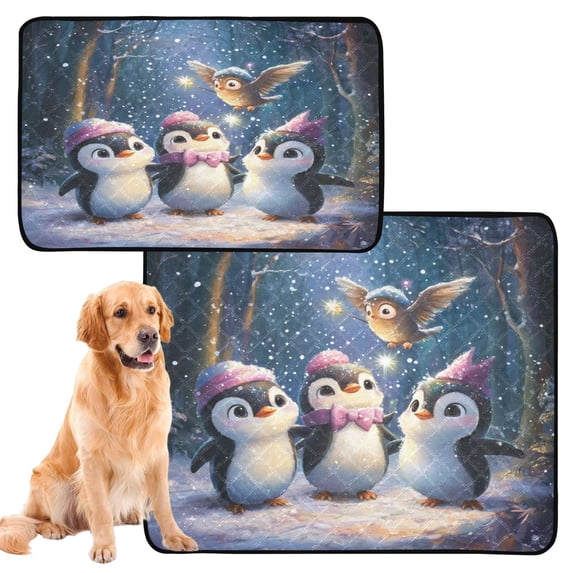 Qxltty Three Cute Cartoon Penguins Cat litter Pads Pet Set of 2 Diaper Mats Center Anti-leakage Layer Absorbent Soft and Comfortable