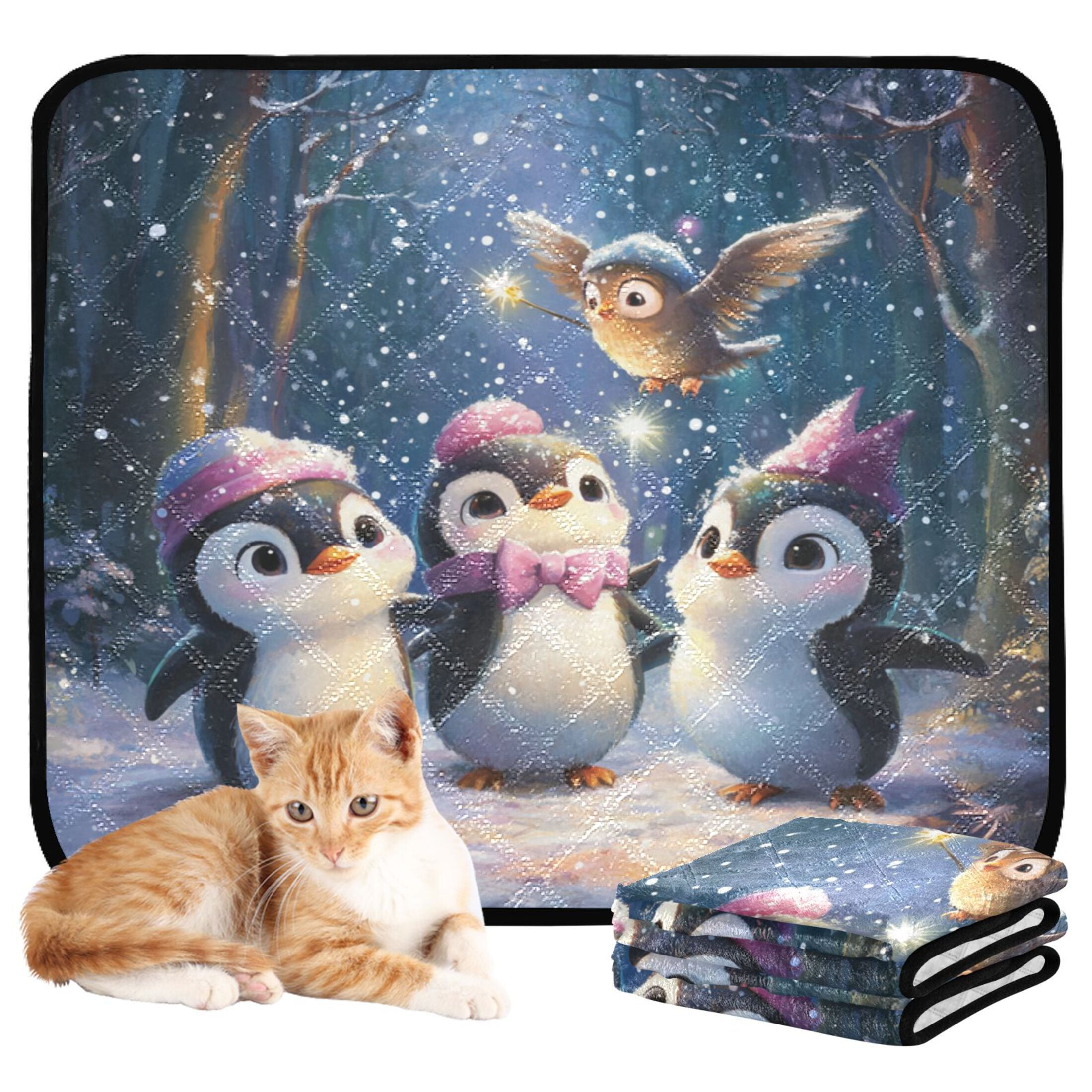Qxltty Three Cute Cartoon Penguins Cat litter Pads Pet Set of 3 Diaper Mats Center Anti-leakage Layer Absorbent Soft and Comfortable