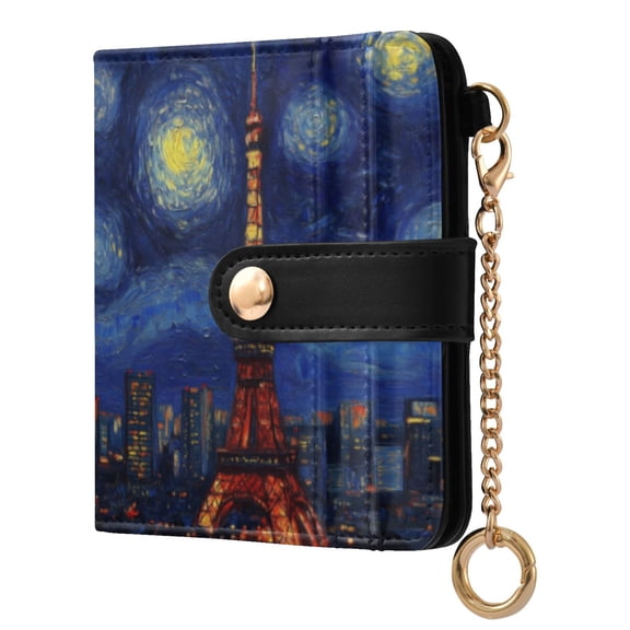 Qxltty Tokyo Tower Night View Ladies Wallet Rfid Slim Thin Compact Credit Card Women Wallet Zipper Coin Pocket and ID Window for Female Gifts