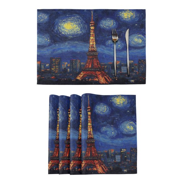 Qxltty Tokyo Tower Night View Placemats Set of 4 Heat Resistant Non-Slip Place mat for Dining Table Washable Durable Polyester Woven Table Decorations