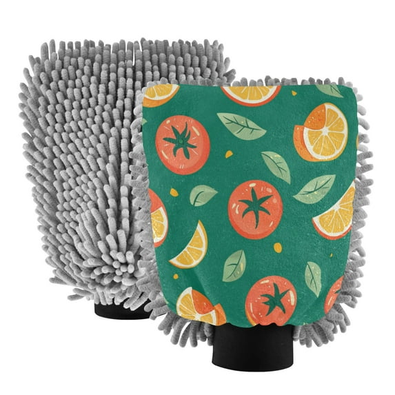 Qxltty Tomato Orange Pattern Car Wash Mitt 2pcs Scratch Free Lint-Free Antistatic Microfiber 8.07×11.8in
