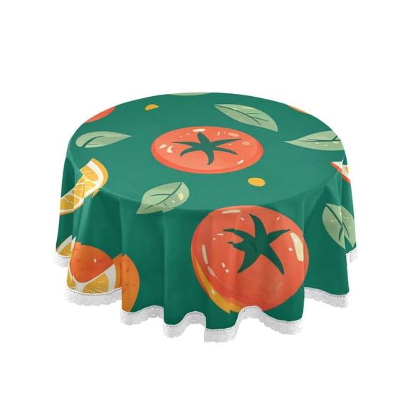 Qxltty Tomato Orange Pattern Round Tablecloth 60 Inch Dia Washable Table Cover with Dust-Proof Wrinkle Resistant for Restaurant Picnic Indoor and Outdoor Dining