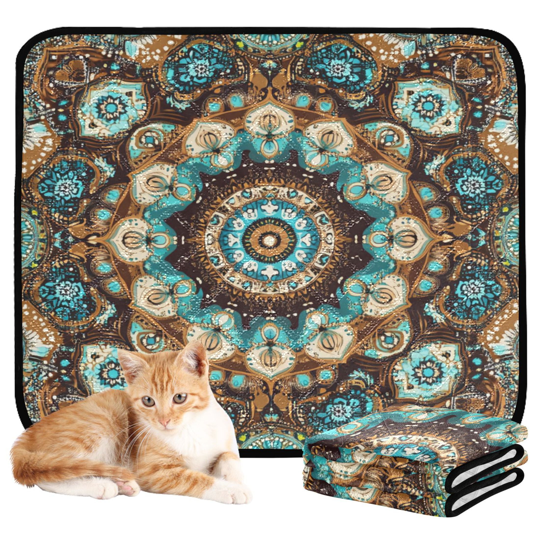 Qxltty Traditional Boho Pattern Cat litter Pads Pet Set of 3 Diaper Mats Center Anti-leakage Layer Absorbent Soft and Comfortable