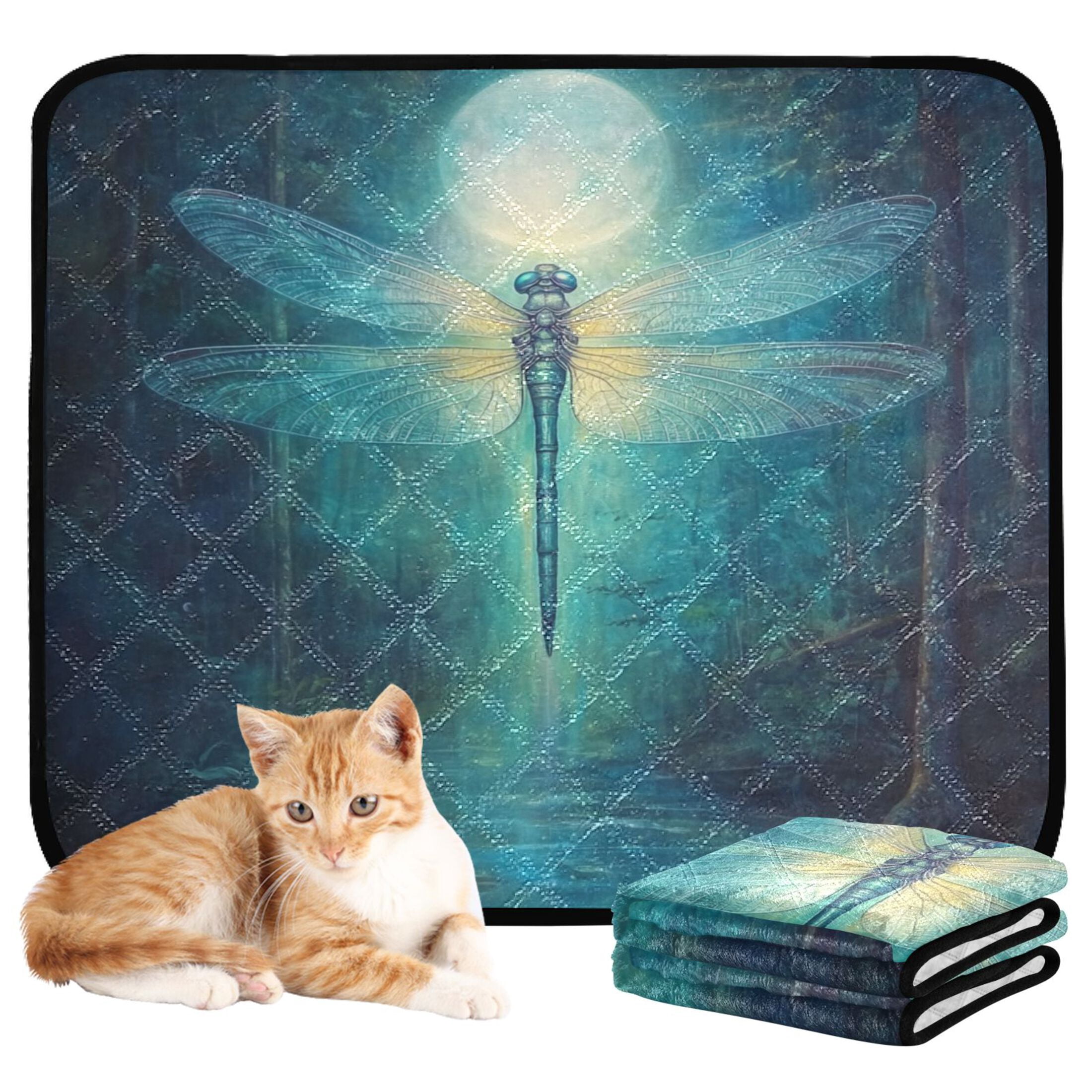 Qxltty Tranquility Dragonfly Cat litter Pads Pet Set of 3 Diaper Mats Center Anti-leakage Layer Absorbent Soft and Comfortable