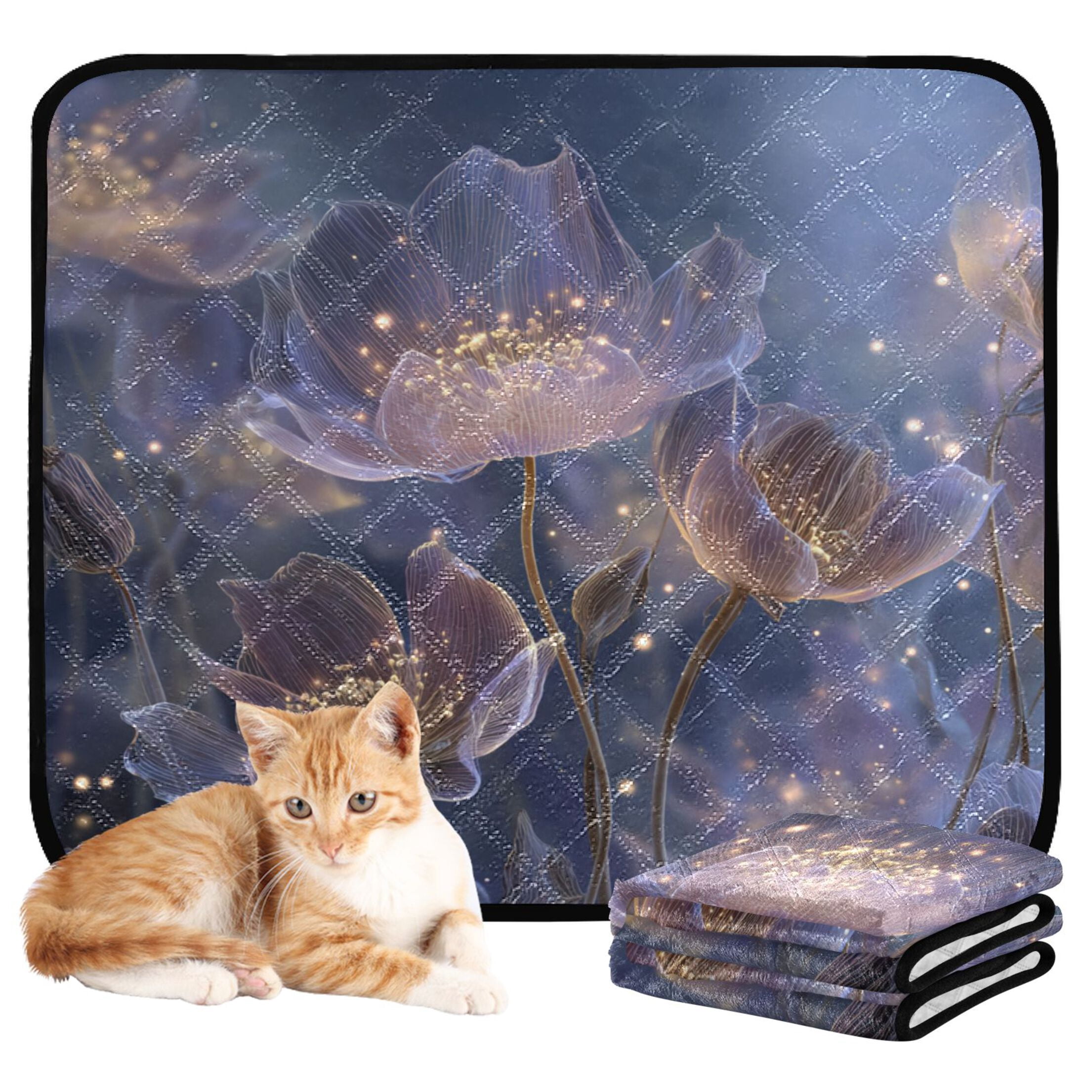 Qxltty Transparent Purple Flowers Cat litter Pads Pet Set of 3 Diaper Mats Center Anti-leakage Layer Absorbent Soft and Comfortable