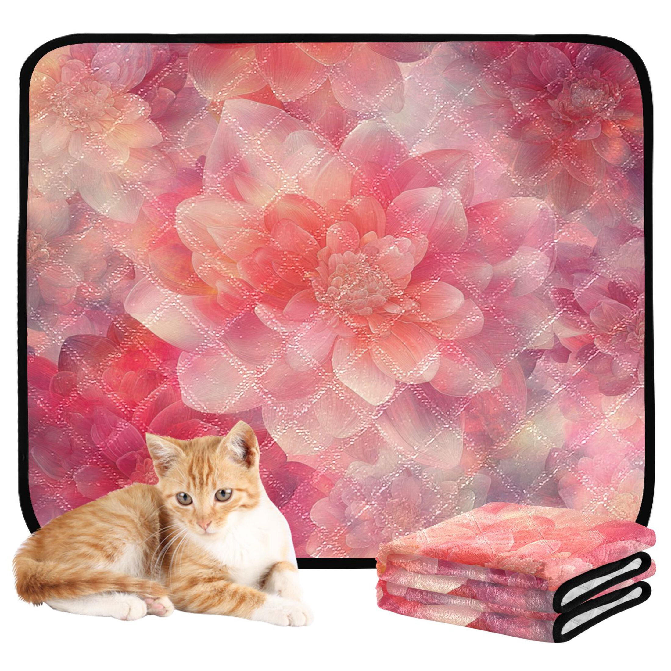 Qxltty Transparent Red Flower Cat litter Pads Pet Set of 3 Diaper Mats Center Anti-leakage Layer Absorbent Soft and Comfortable