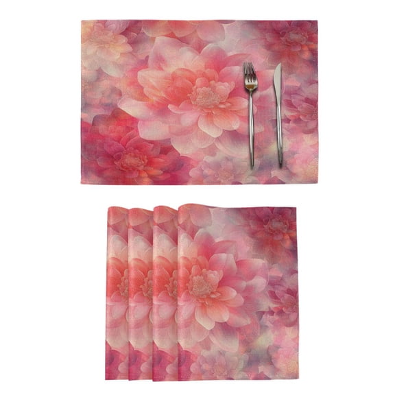 Qxltty Transparent Red Flower Placemats Set of 4 Heat Resistant Non-Slip Place mat for Dining Table Washable Durable Polyester Woven Table Decorations