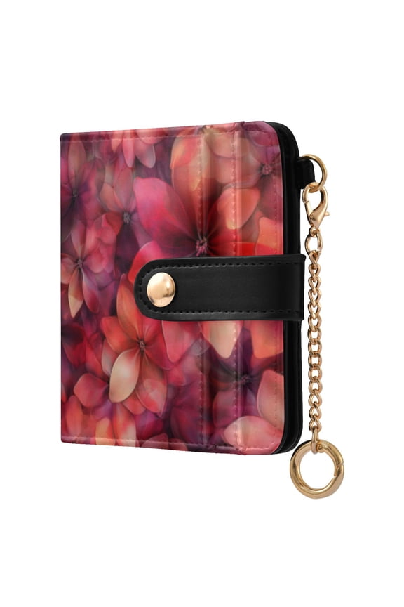 Transparent Red Flowers Ladies Wallet Rfid Slim Thin Compact Credit Card Women Wallet Zipper Coin Pocket and ID Window for Female Gifts