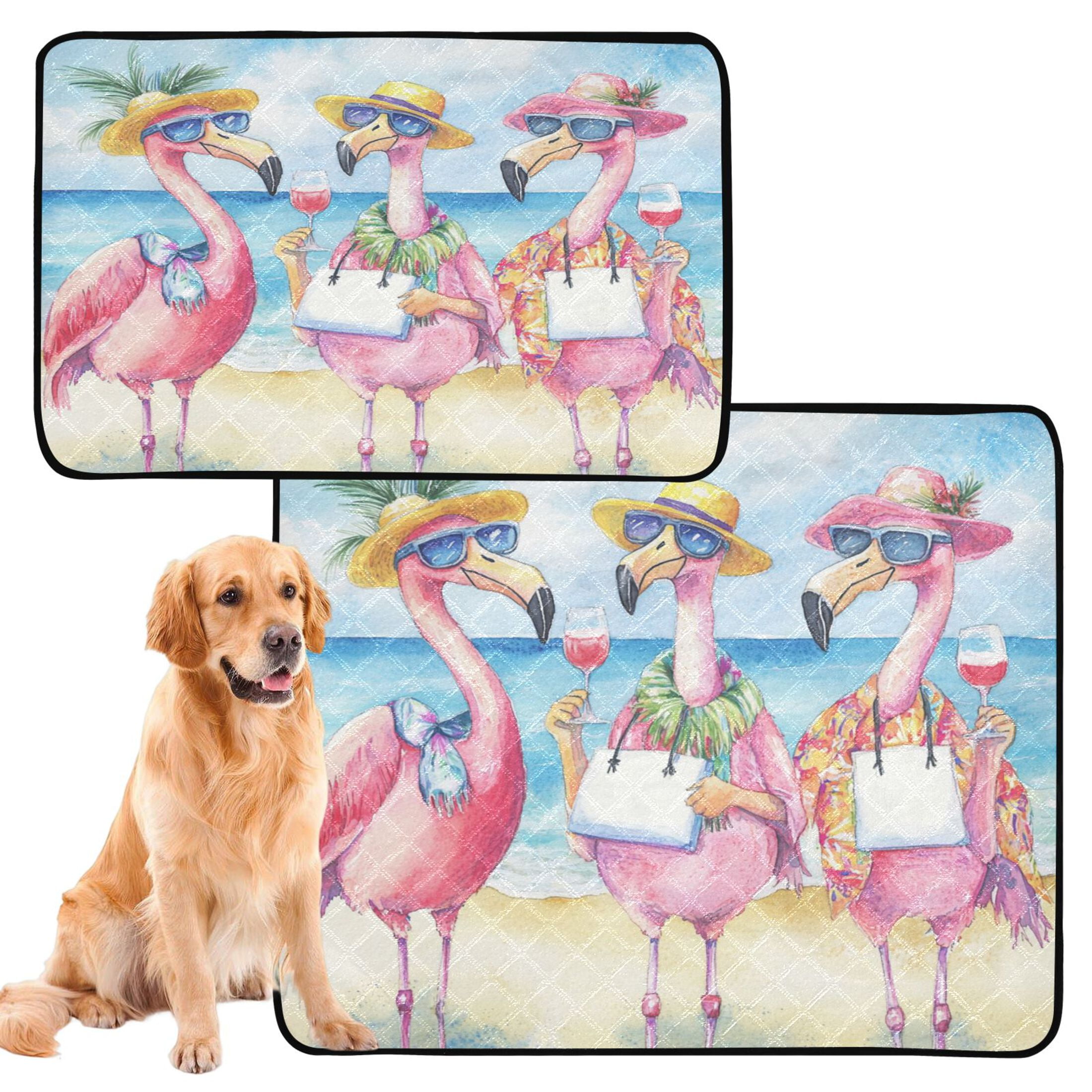 Qxltty Traveling Flamingos Cat litter Pads Pet Set of 2 Diaper Mats Center Anti-leakage Layer Absorbent Soft and Comfortable