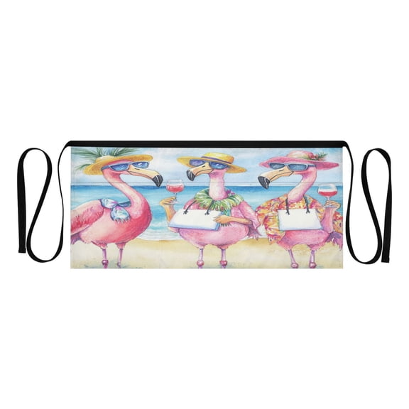 Qxltty Traveling Flamingos Kitchen Cooking Apron for Women Men with Pockets Waiter Short Aprons