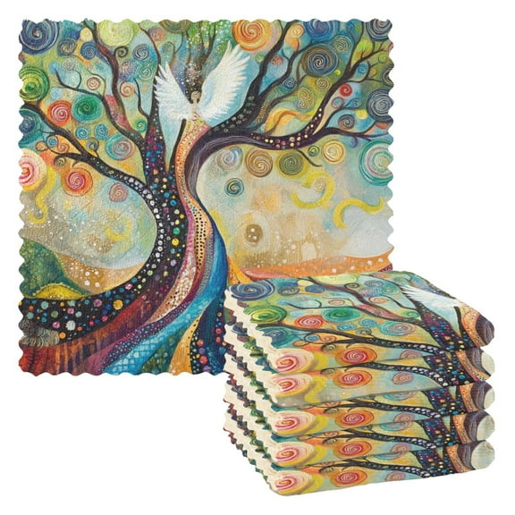 Qxltty Tree Of Angels Kitchen Towels Set of 6 Ultra Soft Absorbent Quick Drying Dish Cloths 11 x 11in