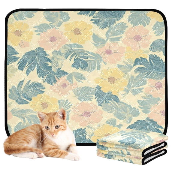 Qxltty Tropical Flowers Cat litter Pads Pet Set of 3 Diaper Mats Center Anti-leakage Layer Absorbent Soft and Comfortable
