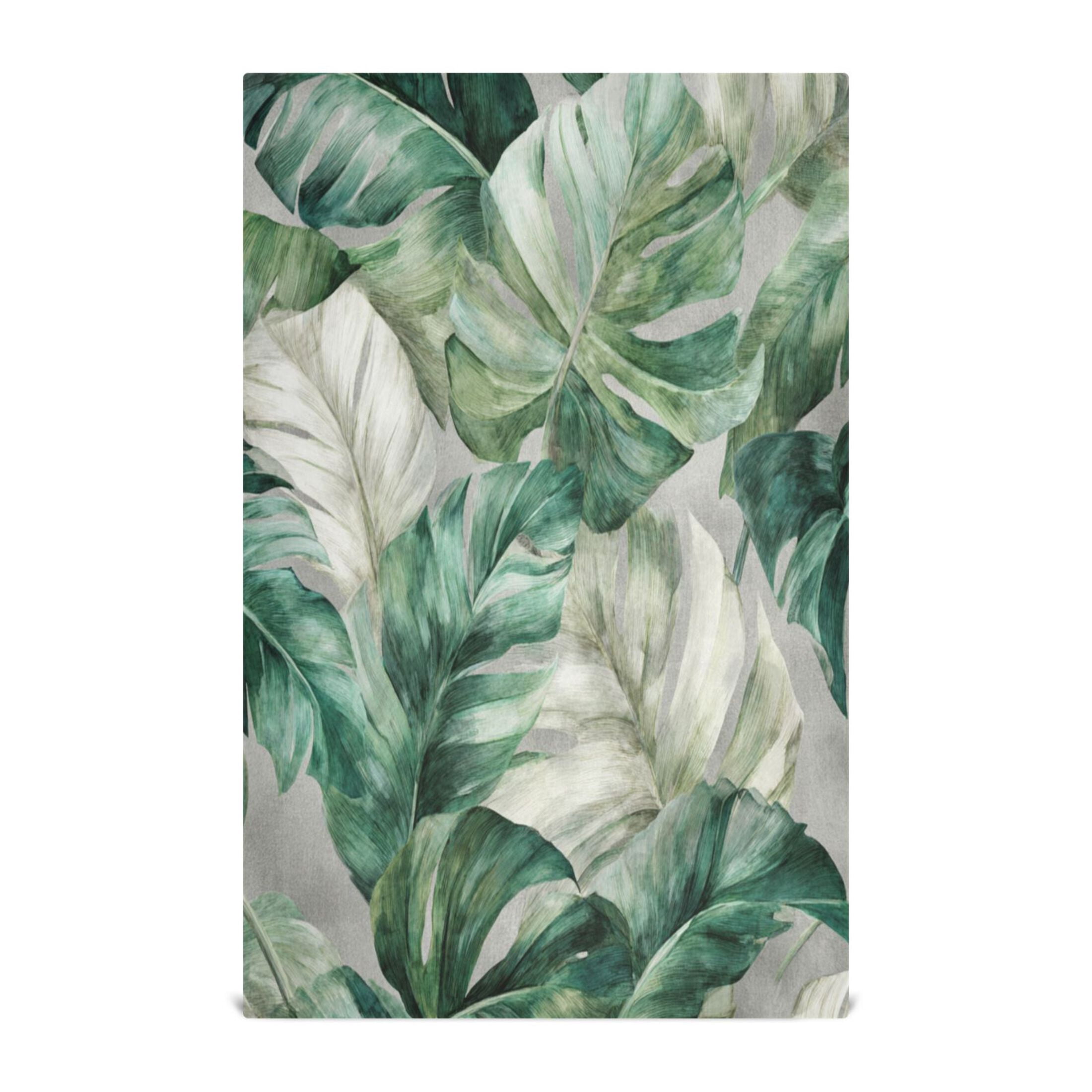Qxltty Tropical Leaves Kitchen Towels 28 x 18 Inch Set of 6 Soft Cotton Linen Feel Dish Towels with Hanging Loop for Drying, Cleaning & Decor