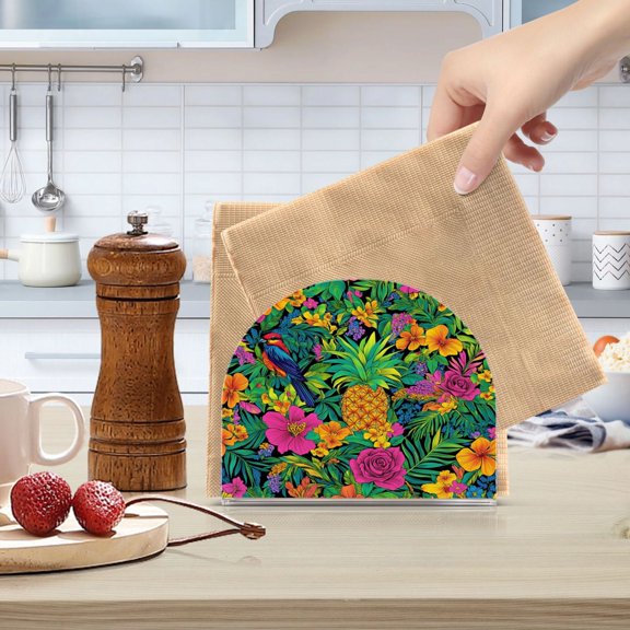 Qxltty Tropical Pineapple Acrylic Napkin Holder Set of 1 Transparent Dining Table Kitchen Cafeteria Home Decor 4.1x4.9x1.97in