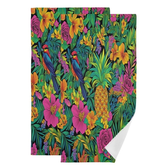 Qxltty Tropical Pineapple Face Towel Set of 2 Polyester Cotton Soft Bath Towels for Bathroom Kitchen Hotel Spa 28.3x14.4in