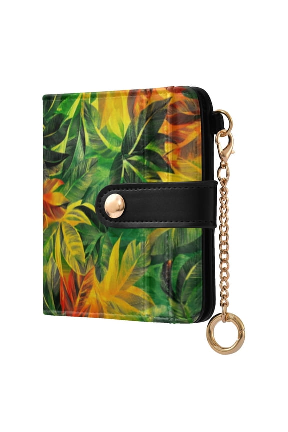 Tropical Summer Leaf Pattern Ladies Wallet Rfid Slim Thin Compact Credit Card Women Wallet Zipper Coin Pocket and ID Window for Female Gifts