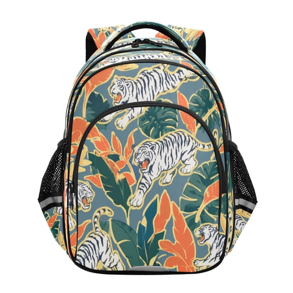 Qxltty Tropical Tiger Backpack Lightweight Multi Pocket Daypack Reflective Bookbag with Adjustable Straps