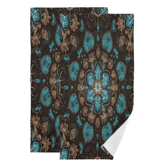 Qxltty Turquoise Mandalas Face Towel Set of 2 Polyester Cotton Soft Bath Towels for Bathroom Kitchen Hotel Spa 28.3x14.4in