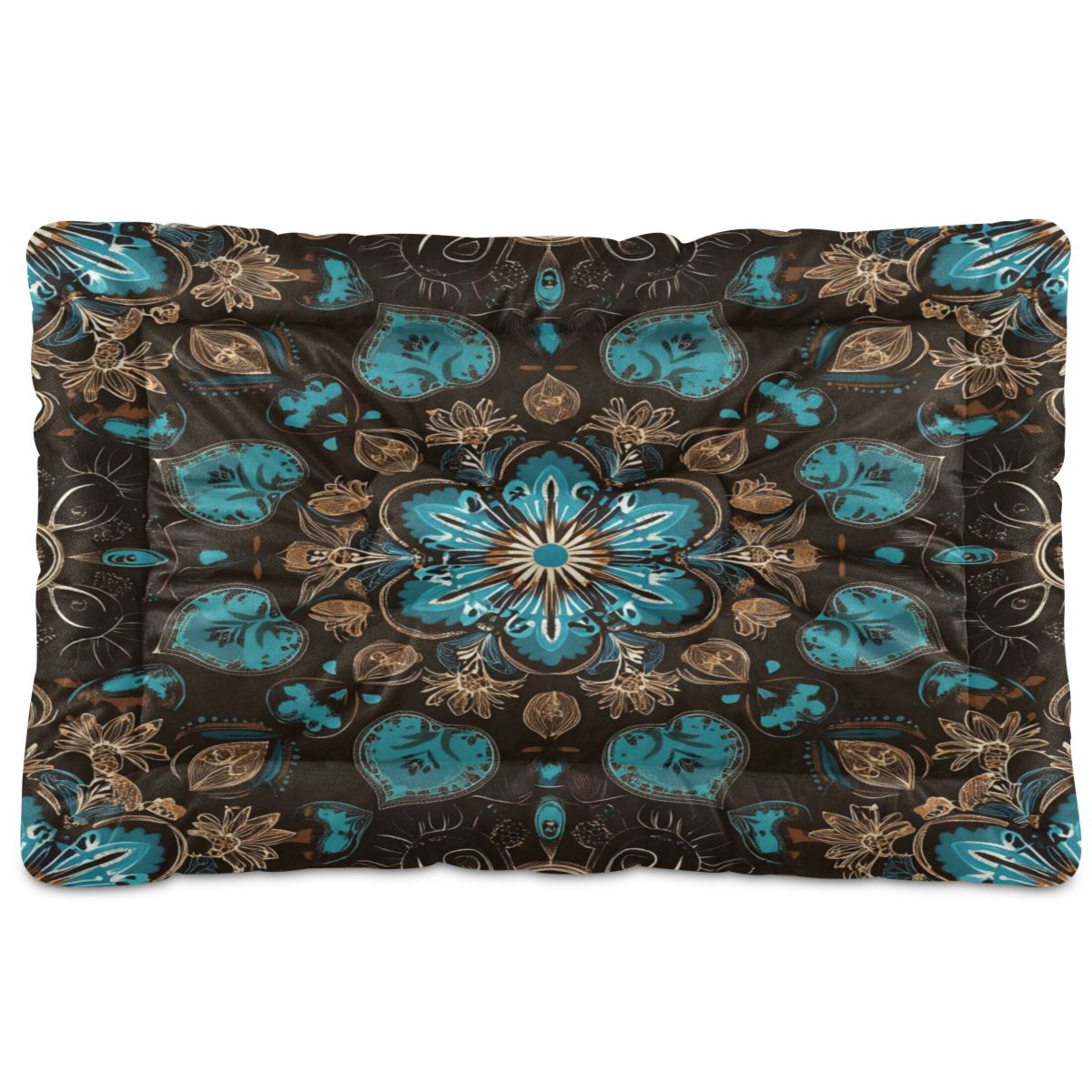 Qxltty Turquoise Mandalas Ped Pad Wear-resistant and Hard to Bite Through Sleeping Pad for Small Medium Large Dogs Winter Pet Bed 36×24in