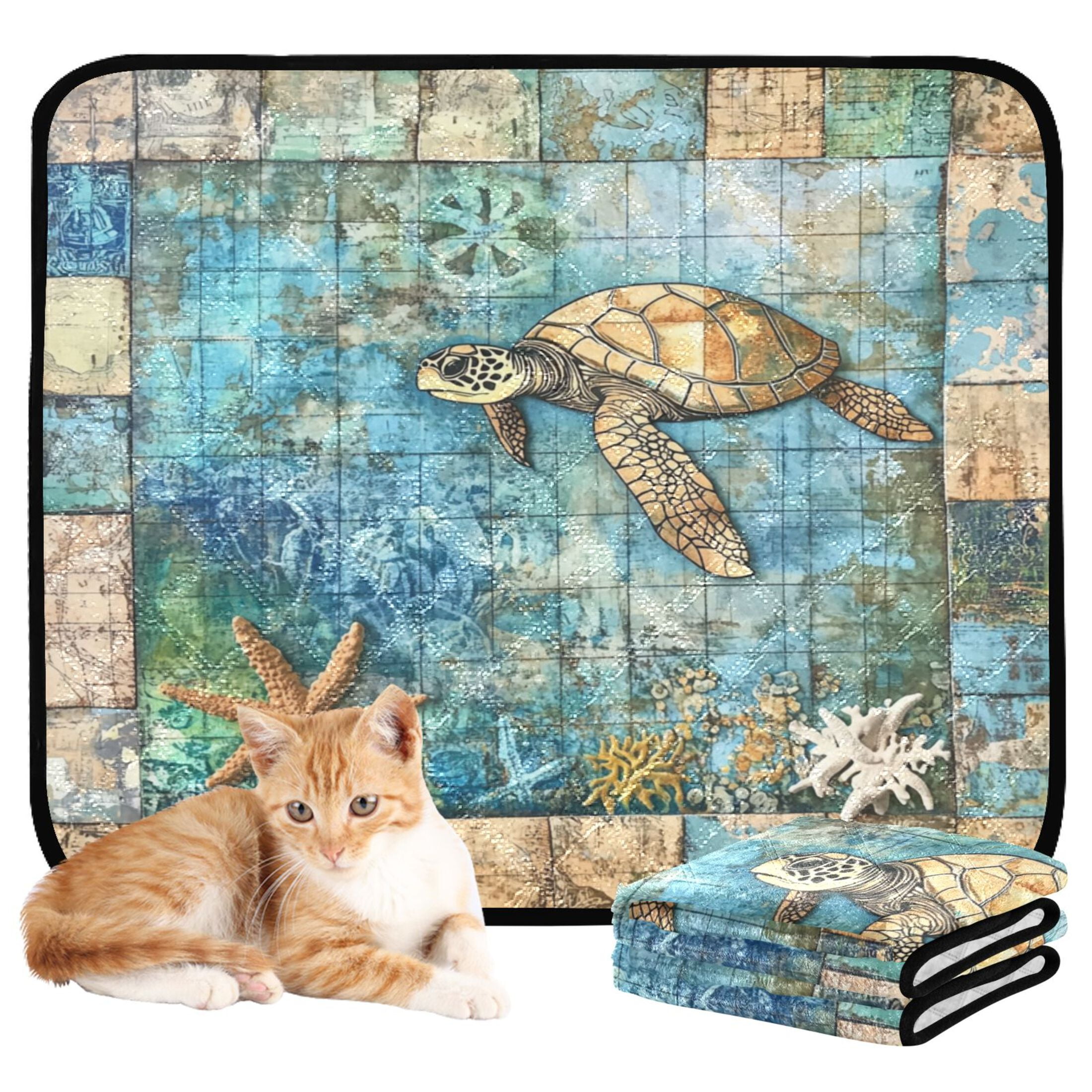 Qxltty Turtle Coral Figure Cat litter Pads Pet Set of 3 Diaper Mats Center Anti-leakage Layer Absorbent Soft and Comfortable