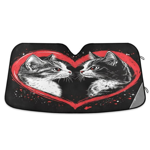 Qxltty Two Cats Looking at Each Other Car Windshield Sunshades Foldable UV Rays Sun Visor Protector Keep Your Vehicle Cool 53×23.5in