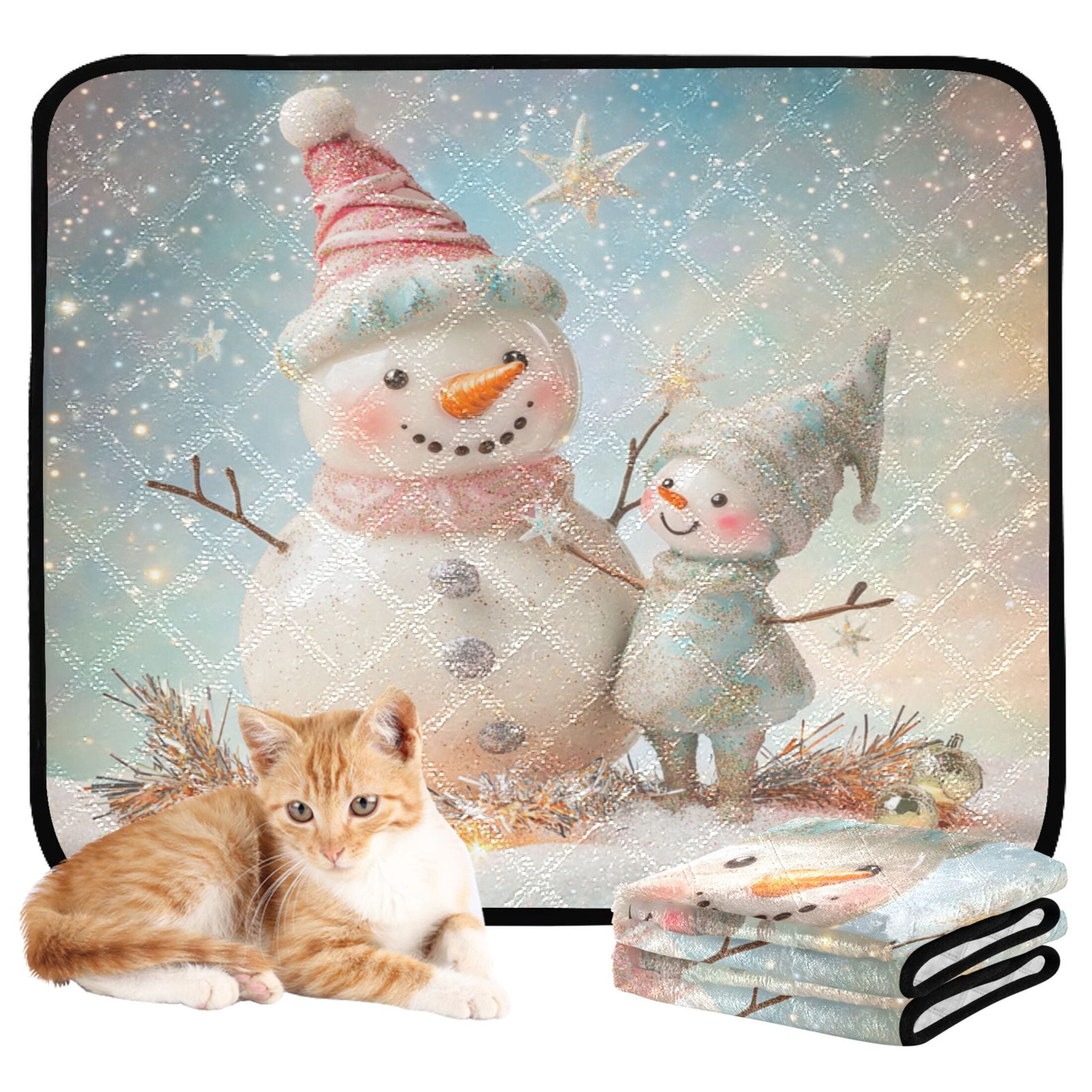 Qxltty Two Cute Christmas Snowmen Cat litter Pads Pet Set of 3 Diaper Mats Center Anti-leakage Layer Absorbent Soft and Comfortable