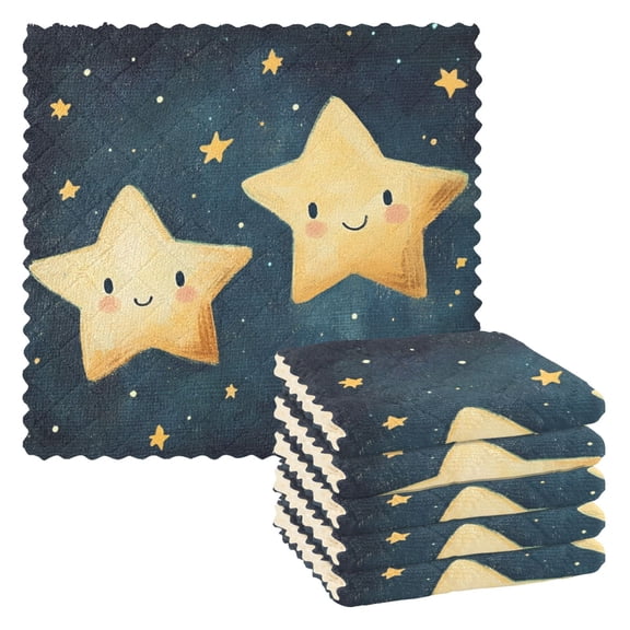 Qxltty Two Cute Stars Kitchen Towels Set of 6 Ultra Soft Absorbent Quick Drying Dish Cloths 11 x 11in